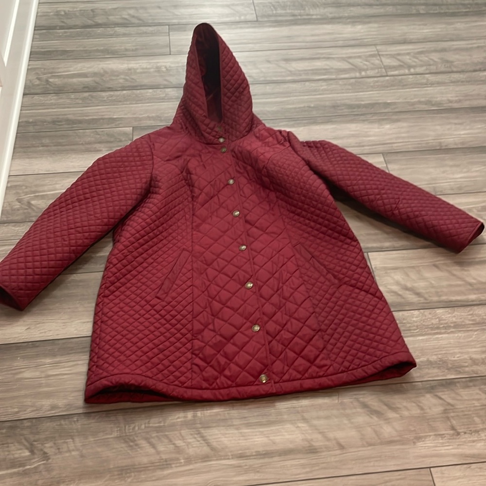 Burgundy LizClaiborne New York Hooded Puffer Jacket 1X
